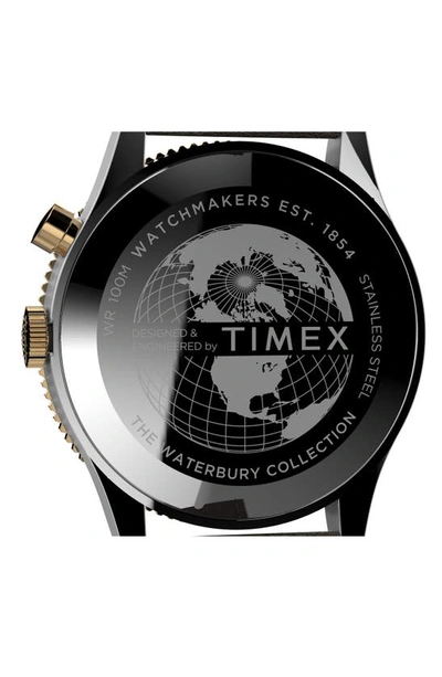 Shop Timex Waterbury Traditional Gmt Leather Strap Watch, 39mm In Black