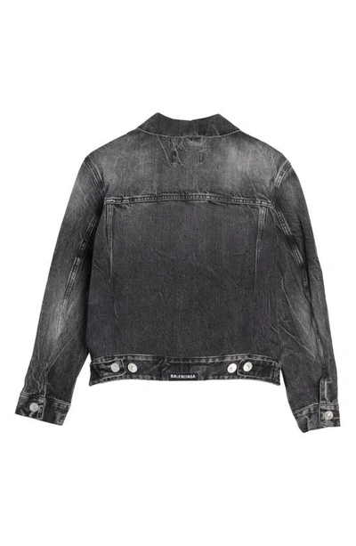 Shop Balenciaga Shrunk Crinkled Denim Jacket In Noir/ Iceberg