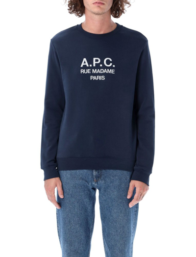 Shop A.p.c. Logo Embroidered Crewneck Sweatshirt In Navy