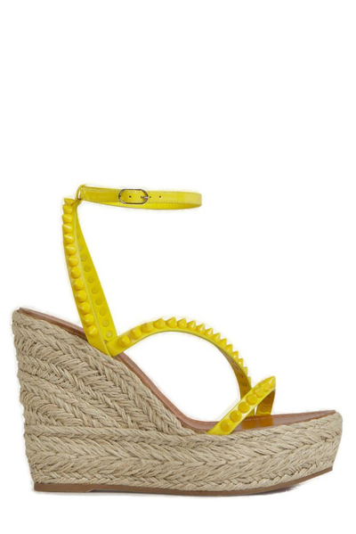 Shop Christian Louboutin Open Toe Wedge Sandals In Yellow