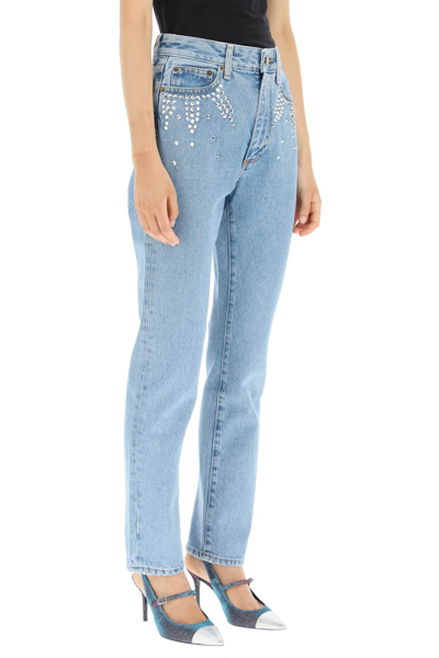 Shop Alessandra Rich Denim Jeans With Crystals In Blue