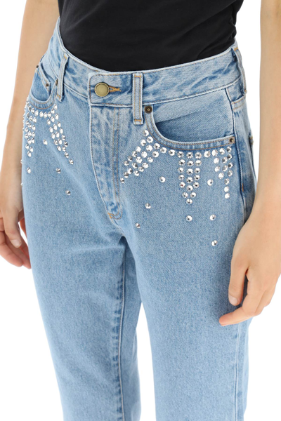 Shop Alessandra Rich Denim Jeans With Crystals In Blue