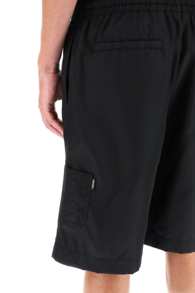 Shop Versace La Greca Nylon Bermuda Shorts In Black