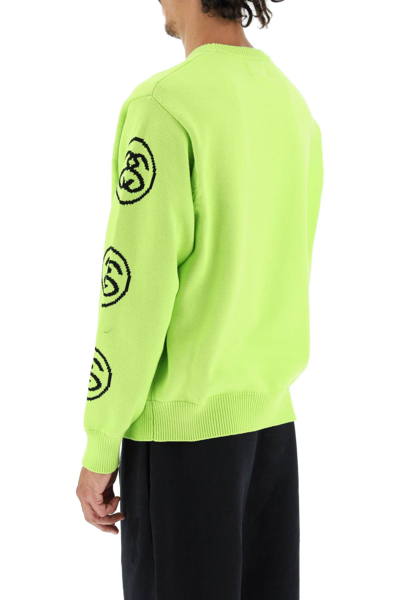 Shop Stussy Ss-link Logo Cotton Sweater In Green