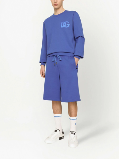 Shop Dolce & Gabbana Dg Embroidered-logo Cotton Sweatshirt In Blau