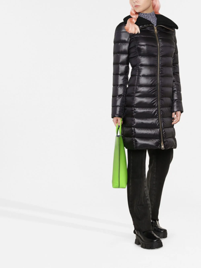 Herno Long Quilted Jacket High Collar In Schwarz