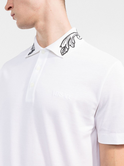 Shop Versace Barocco-embroidered Polo Shirt In Black