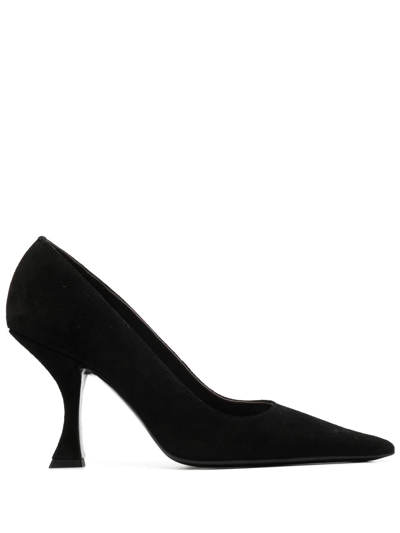 Shop By Far Viva Suede Pointed-toe 90mm Pumps In Black