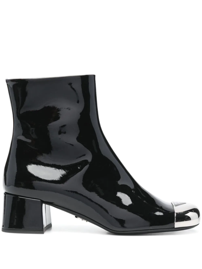 Prada Triangle Logo Plaque Boots In Schwarz