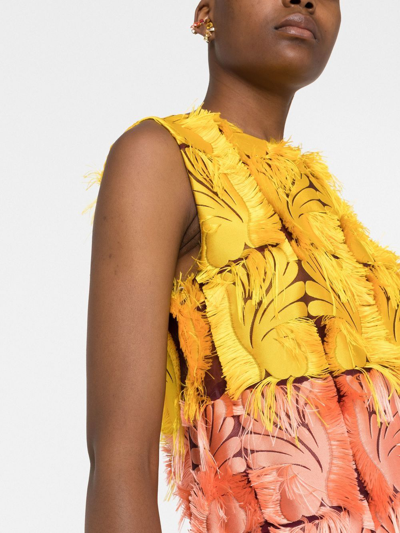 La Doublej Colorblock Patch Fringe-trim Midi Dress In Gelb
