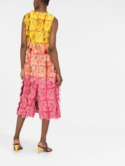 La Doublej Colorblock Patch Fringe-trim Midi Dress In Gelb