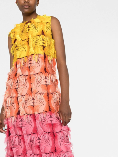 La Doublej Colorblock Patch Fringe-trim Midi Dress In Gelb