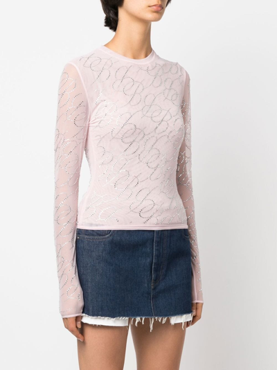Shop Blumarine Crystal-embellished Long-sleeve Top In Rosa