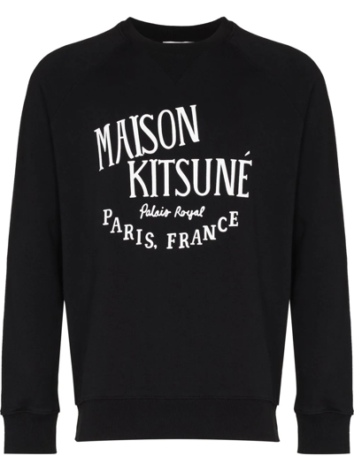 Shop Maison Kitsuné Logo-print Long-sleeve Sweatshirt In Black