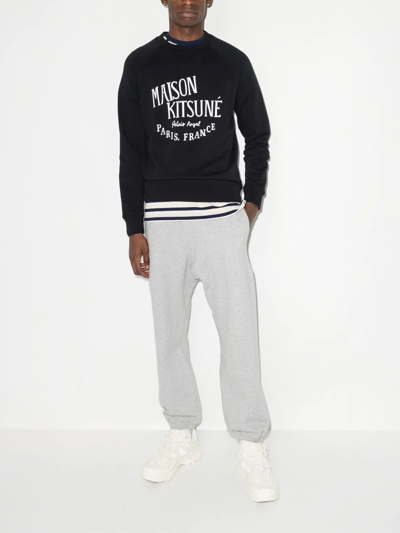 Shop Maison Kitsuné Logo-print Long-sleeve Sweatshirt In Black