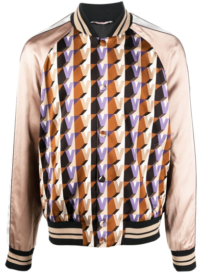 Shop Valentino Geometric-print Bomber Jacket In Neutrals