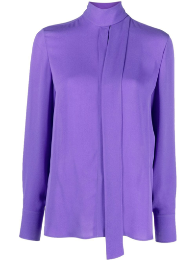 Shop Valentino Pussy-bow Collar Silk Shirt In Purple