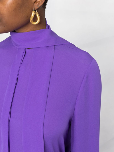 Shop Valentino Pussy-bow Collar Silk Shirt In Purple