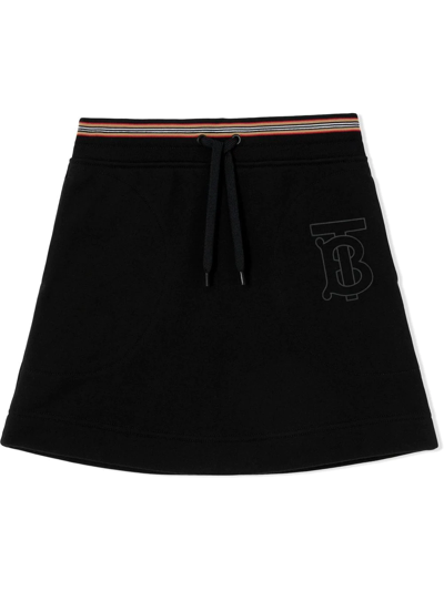 Shop Burberry Icon Stipe Embroidered Monogram Skirt In Black