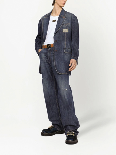 Dolce & Gabbana Longline Denim Blazer In Blue