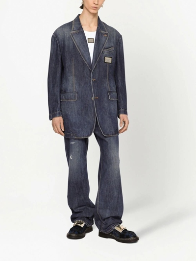 Shop Dolce & Gabbana Longline Denim Blazer In Blue