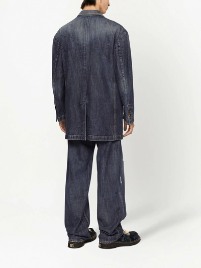Dolce & Gabbana Longline Denim Blazer In Blue