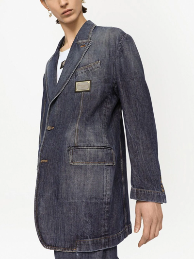 Shop Dolce & Gabbana Longline Denim Blazer In Blue