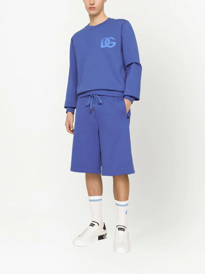 Shop Dolce & Gabbana Embroidered-logo Track Shorts In Blue