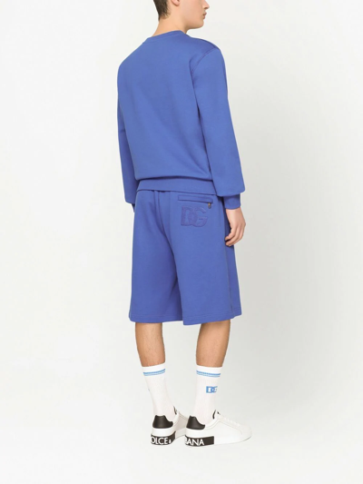 Shop Dolce & Gabbana Embroidered-logo Track Shorts In Blue
