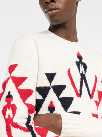 Shop Moncler Graphic-knit Wool Jumper In Neutrals