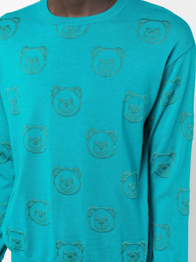 Shop Moschino Teddy Bear Motif Jumper In Blue