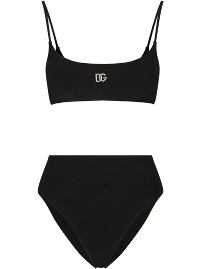 Shop Dolce & Gabbana Dg-logo High-waisted Bikini In Black