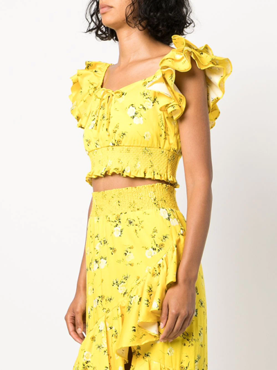 Shop Alice And Olivia Shanae Floral-print Cropped Top In Yellow