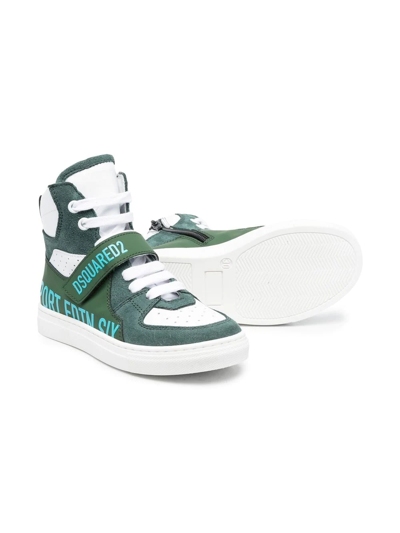 Shop Dsquared2 Leather Panelled High-top Sneakers In Green