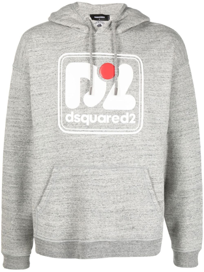 Dsquared2 Camo Patch Anorak Sweatshirt With Drawstring Hood In Grey