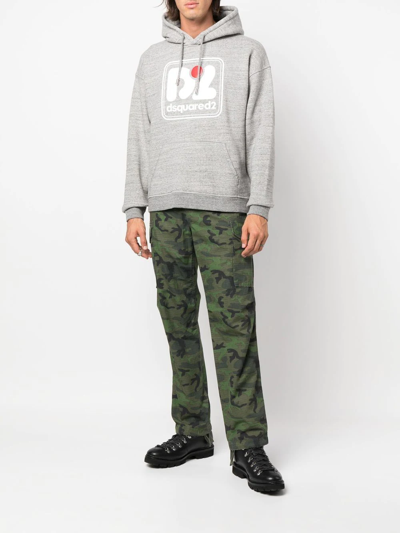 Dsquared2 Camo Patch Anorak Sweatshirt With Drawstring Hood In Grey