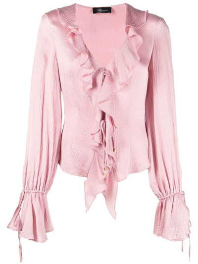 Shop Blumarine Ruffle-detail Long-sleeve Blouse In Pink