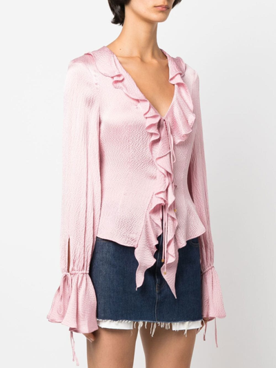 Shop Blumarine Ruffle-detail Long-sleeve Blouse In Pink