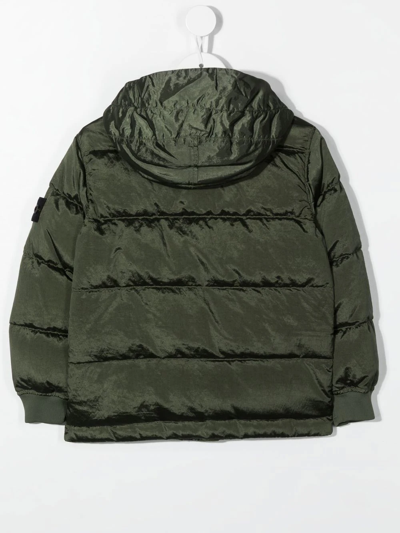 Shop Stone Island Junior Compass-logo Hooded Padded Jacket In Green