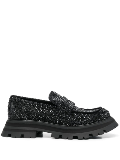 Shop Alexander Mcqueen Crystal-embellished Slip-on Loafers In Black