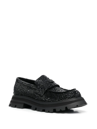 Shop Alexander Mcqueen Crystal-embellished Slip-on Loafers In Black
