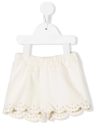 Shop Chloé Cut-out Scallop Shorts In White