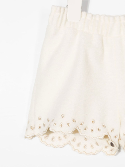 Shop Chloé Cut-out Scallop Shorts In White