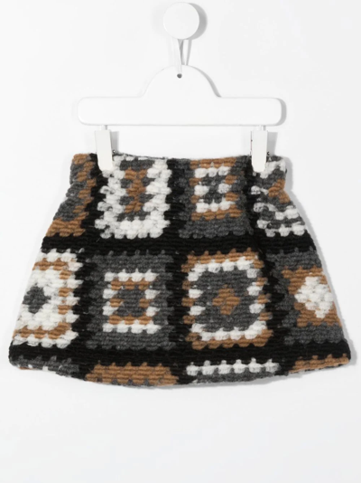 Shop Douuod Check-knit A-line Skirt In Black