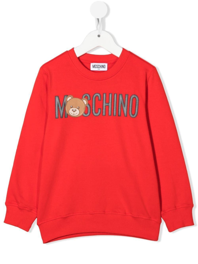 Shop Moschino Boys Red Cotton Sweatshirt