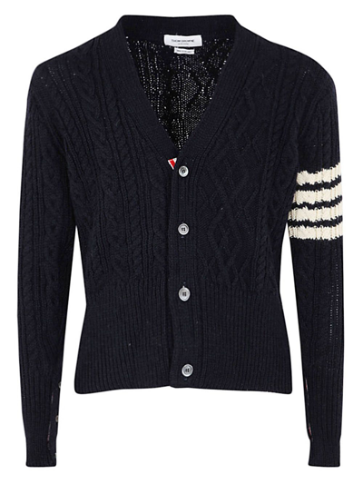 Shop Thom Browne Men's Blue Wool Cardigan