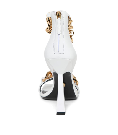 Shop Versace Lamb Leather Heeled Sandals White With Gold Embellsments
