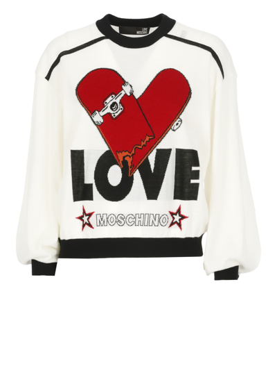 Shop Love Moschino Maglia In Lana In Skate - White