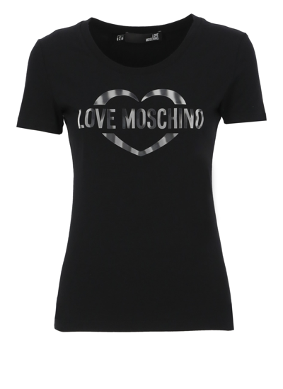 Shop Love Moschino Cotton T-shirt In Spezzato - Black