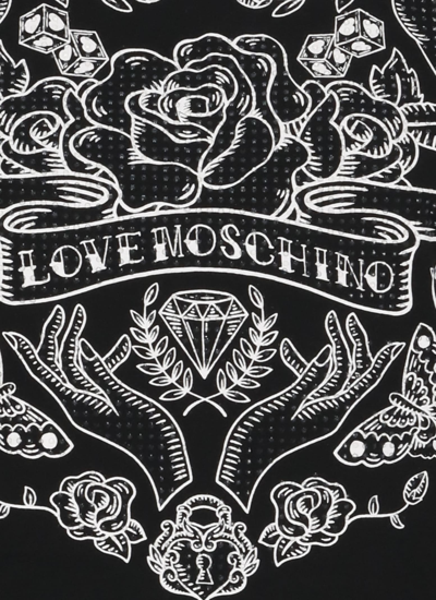 Shop Love Moschino T-shirt With Rhinestones In Black